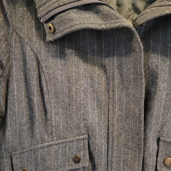 Converse One Star Gray White Pinstripe Wool Bomber Style Coat - Picture 3 of 9